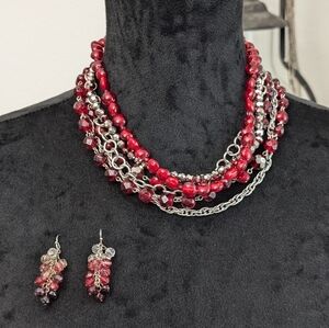 White House Black Market Glass/Acrylic/Silver Tone Necklace and Earrings Set